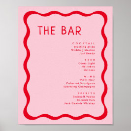 Retro roze en rode golvende bar drankkaart poster
