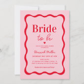 Retro Roze en Rode Golvende Bruid Wordt Trouwfeest Kaart (Voorkant)