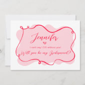 Retro roze en rode golvende bruidsmeisje voorstel  kaart (Voorkant)