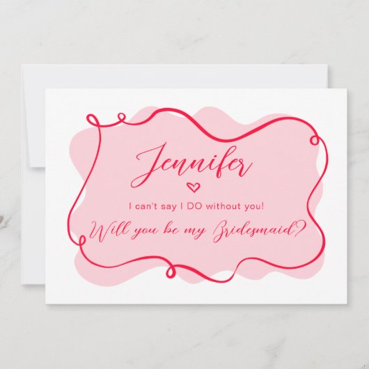 Retro roze en rode golvende bruidsmeisje voorstel  kaart (Voorkant)
