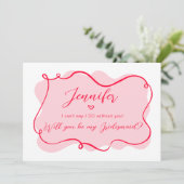 Retro roze en rode golvende bruidsmeisje voorstel  kaart (Staand voorkant)