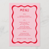 Retro roze en rode golvende bruidsshower menu kaar (Voorkant)