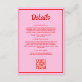 Retro Roze en Rode Golvende Handschrift bruiloft D Informatiekaartje (Voorkant)