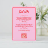 Retro Roze en Rode Golvende Handschrift bruiloft D Informatiekaartje (Staand voorkant)