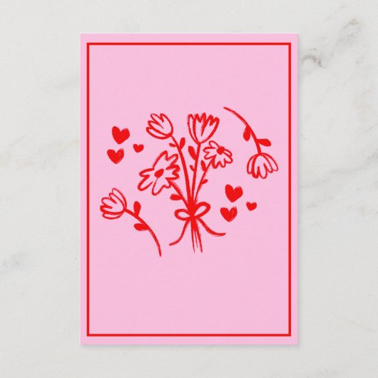 Retro Roze en Rode Golvende Handschrift bruiloft D Informatiekaartje (Achterkant)