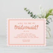 Retro Roze en rode handschrift Bridesmaid Voorstel Kaart (Staand voorkant)