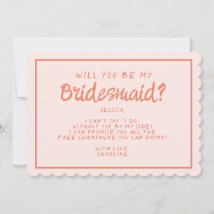 Retro Roze en rode handschrift Bridesmaid Voorstel Kaart