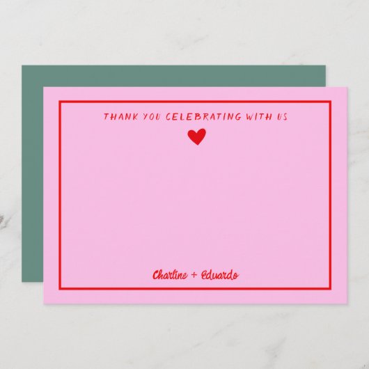 Retro Roze en Rode handschrift Weddenschap Bedankt (Voorkant / Achterkant)