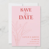 Retro roze en rode palmbruiloft Save The Date Kaar Kaart (Voorkant)