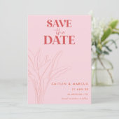 Retro roze en rode palmbruiloft Save The Date Kaar Kaart (Staand voorkant)