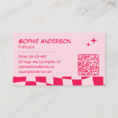 Retro roze en rode schaakbord QR-code Visitekaartje (Achterkant)