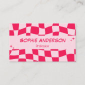 Retro roze en rode schaakbord QR-code Visitekaartje (Voorkant)