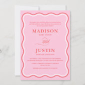 Retro Roze en Rode Squiggle Curves Golvende Bruilo Kaart (Voorkant)