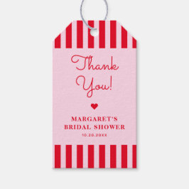 Retro roze en rode strepen Vrijgezellenfeest Cadeaulabel