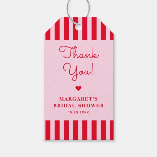 Retro roze en rode strepen Vrijgezellenfeest Cadeaulabel (Voorkant)