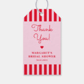 Retro roze en rode strepen Vrijgezellenfeest Cadeaulabel (Achterkant)