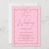 Retro Roze en Rode Wave Afbeelding Lijst Bruiloft Kaart (Voorkant)