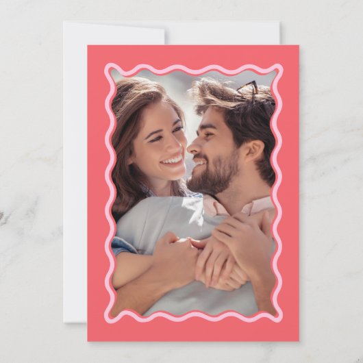 Retro Roze en Rode Wave Afbeelding Lijst Bruiloft Kaart (Achterkant)