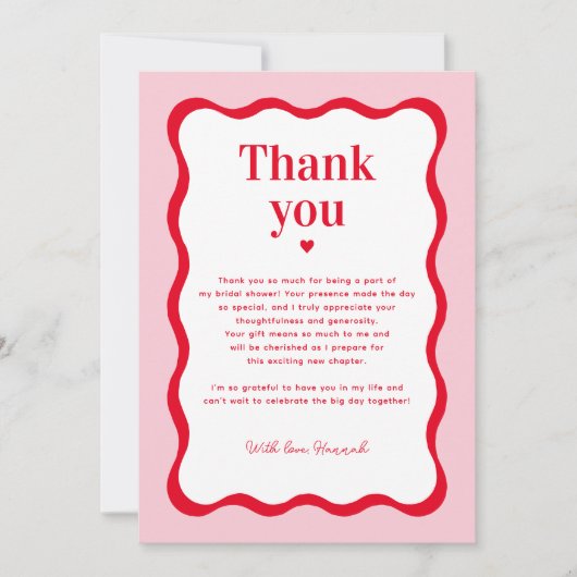 Retro roze en rode Wavy Vrijgezellenfeest Bedankkaart (Voorkant)