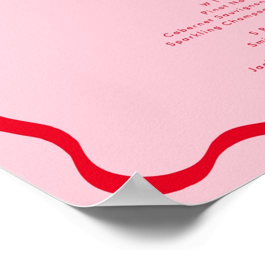 Retro roze en rood golvend drankmenu poster (Hoek)