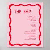 Retro roze en rood golvend drankmenu voor de bar poster (Voorkant)
