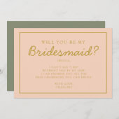 Retro Roze en rood handschrift Bridesmaid Voorstel Kaart (Voorkant / Achterkant)