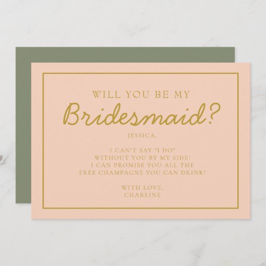 Retro Roze en rood handschrift Bridesmaid Voorstel Kaart (Voorkant / Achterkant)