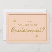 Retro Roze en rood handschrift Bridesmaid Voorstel Kaart (Voorkant)