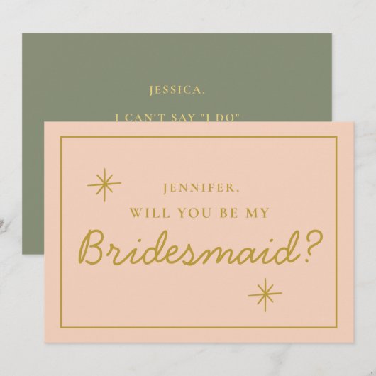 Retro Roze en rood handschrift Bridesmaid Voorstel Kaart (Voorkant / Achterkant)