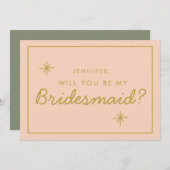 Retro Roze en rood handschrift Bridesmaid Voorstel Kaart (Voorkant / Achterkant)