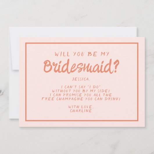 Retro Roze en rood handschrift Bridesmaid Voorstel Kaart (Voorkant)