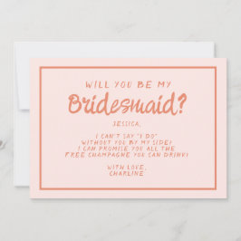 Retro Roze en rood handschrift Bridesmaid Voorstel Kaart