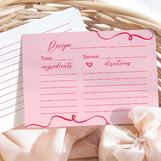 Retro roze en rood Recept voor de bruidskaart Kaart