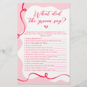 Retro roze en rood Wat zei de bruidegom spel (Voorkant)