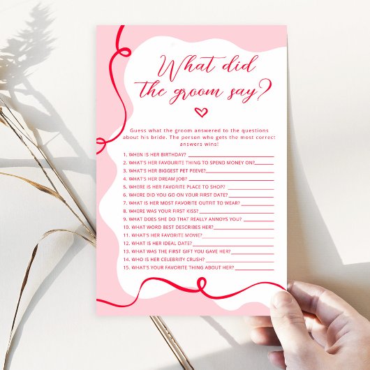 Retro roze en rood Wat zei de bruidegom spel