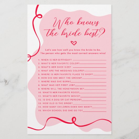 Retro roze en rood Wie weet de bruid beste spel (Voorkant)