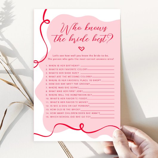 Retro roze en rood Wie weet de bruid beste spel
