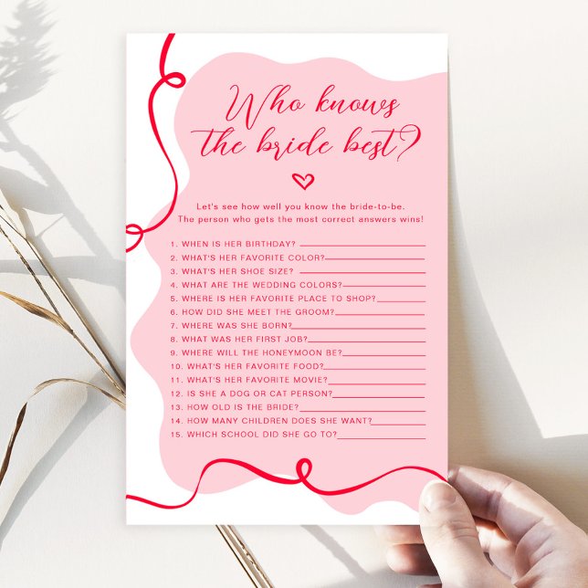 Retro roze en rood Wie weet de bruid beste spel (Creator heeft geüpload)