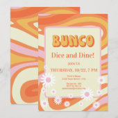 Retro Roze en Sinaasappel Bloemen Bunco Dames Nach Kaart (Voorkant / Achterkant)