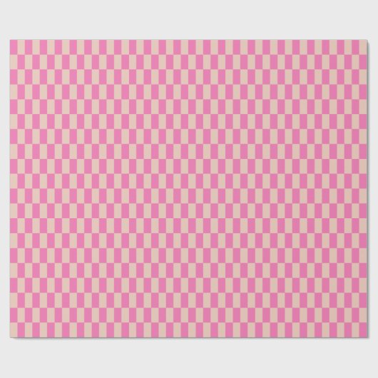 Retro Roze en Wit Bright Checkerboard Patroon Cadeaupapier (Vlak)