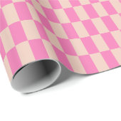 Retro Roze en Wit Bright Checkerboard Patroon Cadeaupapier (Rol Hoek)