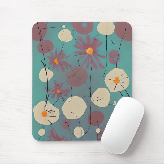 Retro roze en witte bloemen muismat (Met muis)