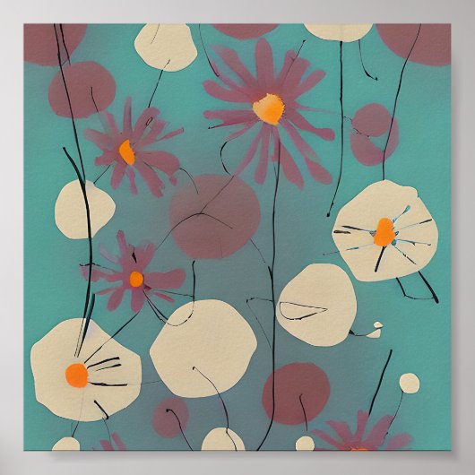 Retro roze en witte bloemen poster (Voorkant)