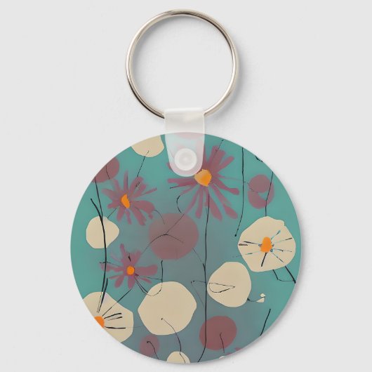 Retro roze en witte bloemen sleutelhanger (Voorkant)