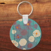Retro roze en witte bloemen sleutelhanger (Voorkant)