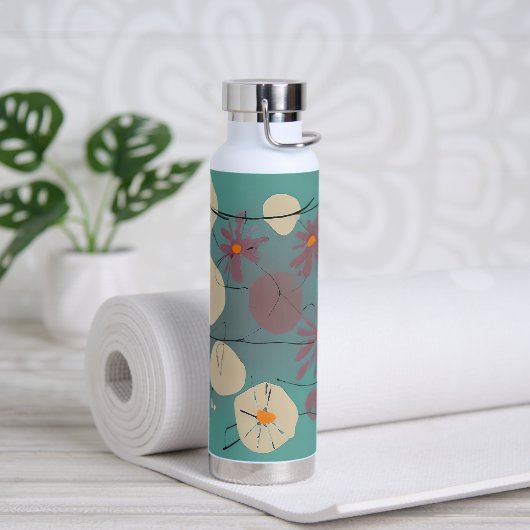 Retro roze en witte bloemen waterfles (Yoga)