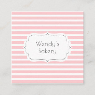 Retro roze en witte  snoep strepen bakkerij vierkante visitekaartje