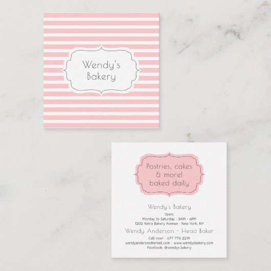 Retro roze en witte snoep strepen bakkerij vierkante visitekaartje (Voorkant / Achterkant)