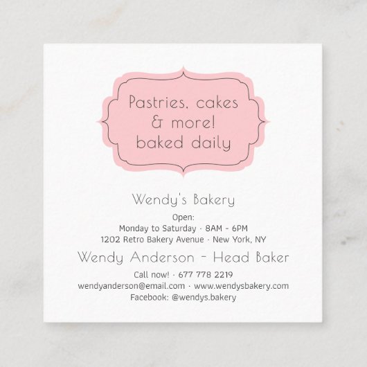Retro roze en witte snoep strepen bakkerij vierkante visitekaartje (Achterkant)