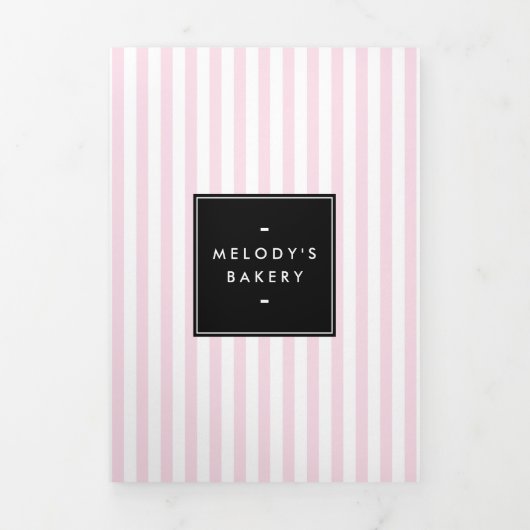 Retro Roze en Witte Strepen Bakkerij Menu Brochure (Cover)